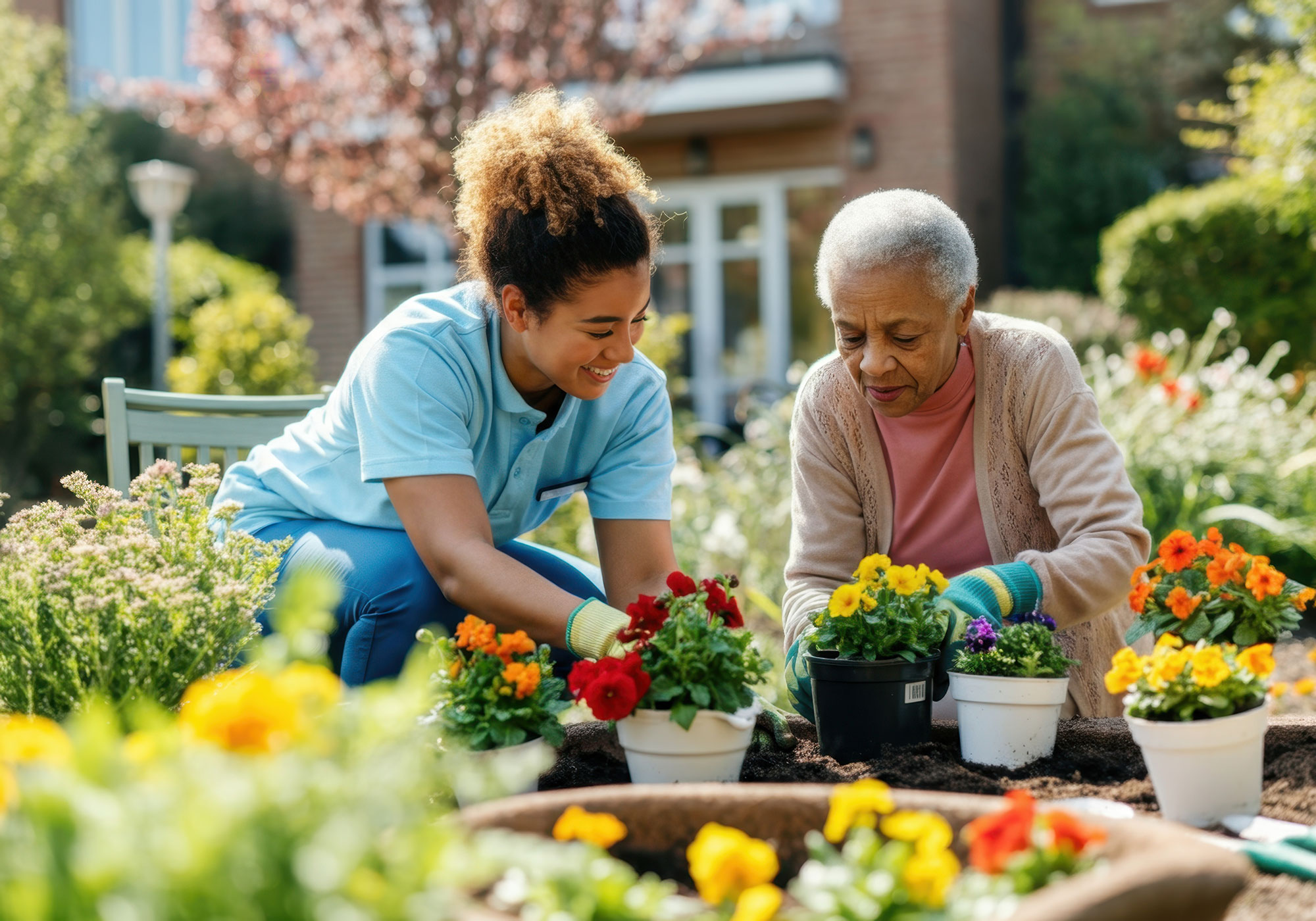 Caregiver and senior in the garden